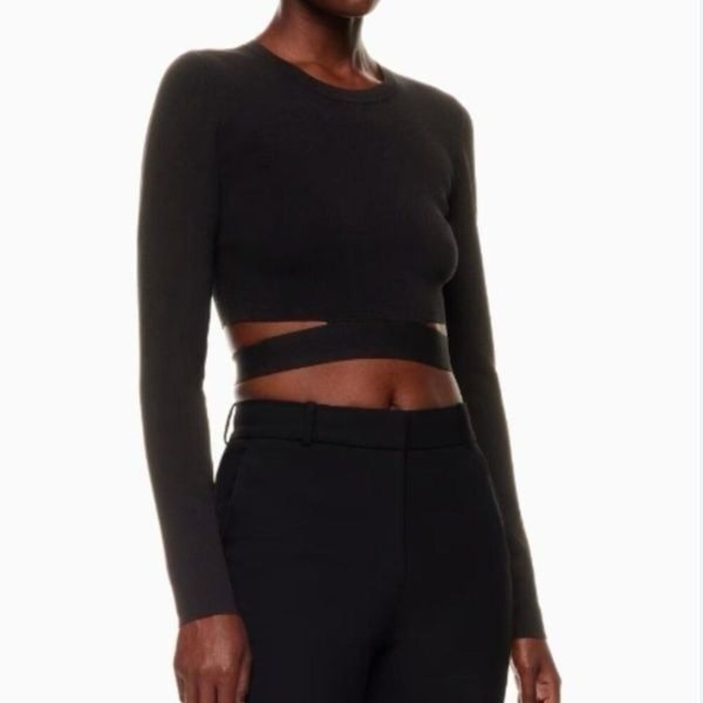 Babaton Aritzia Black Cut Out Crop Blouse Minimalist Whimsigoth Dance Alt Vibes